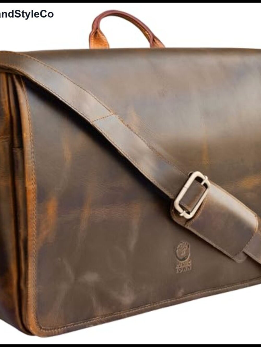 Full Grain Buffalo Leather Messenger Bag 14-Inch Laptop Satchel